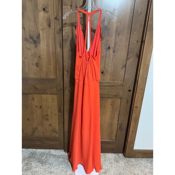 Haute Hippie Silk Maxi Dress, M, ruffles, hi-low, Orange, spaghetti Strap - Picture 2 of 6